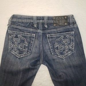 Miss Me Sz 27 Straight Leg Jeans Pants Midnight Dark Blue Wash Stretchy Low Rise